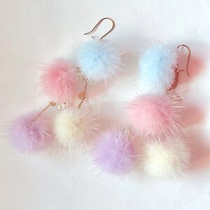 Cotton Candy Pastel Pom Pom Earrings
